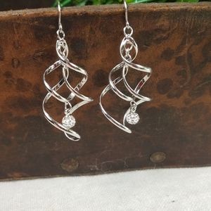 Silver & Rhinestone Spiral Earrings